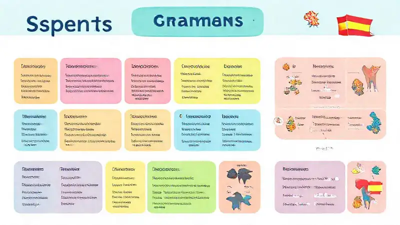 Gráfico colorido de gramática española moderna