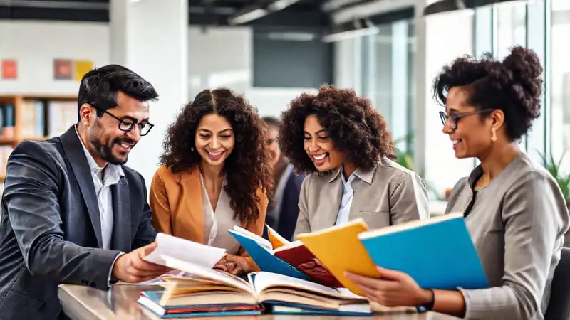 Profesionales diversos trabajan en oficina moderna